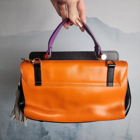 Braccialini Retro Color Block Italian Leather Top Handle Bag Crossbody - Picture 2 of 13